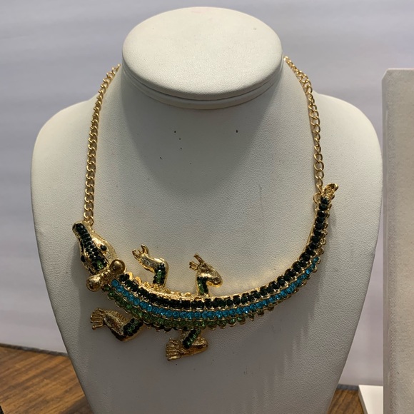 Jewelry - Gold and Green Crocodile Necklace